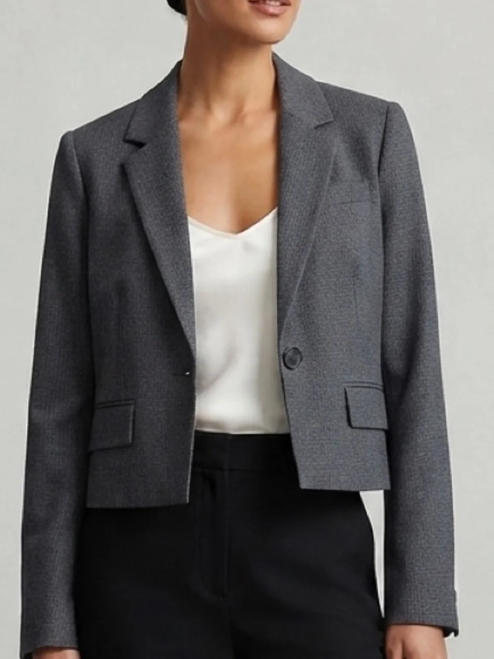 Madewell Women’s Gray Cropped Tailored Blazer Jacket Crafted in Italian Fabric-S